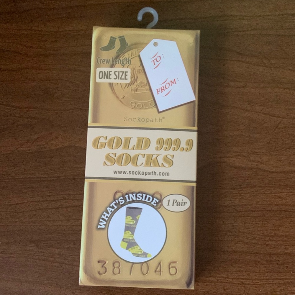 NWOT Sockopath 1 Pair Gold 999.9 Sock Gift Box